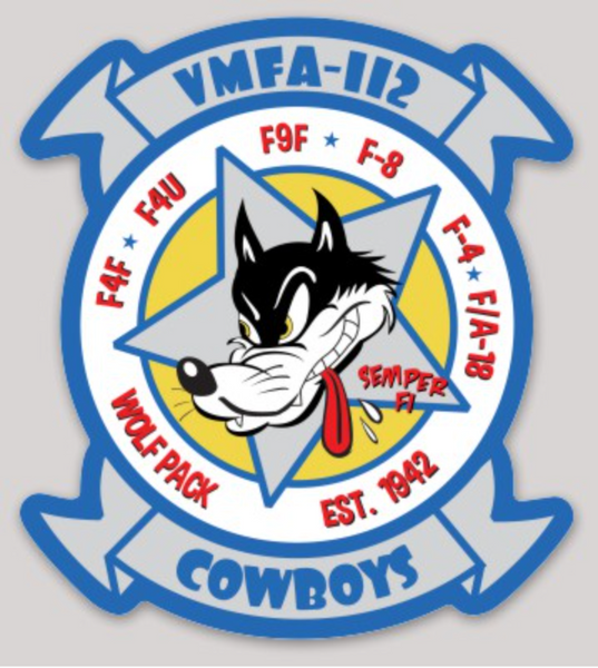 Official VMFA-112 Cowboys WWII Wolf Throwback Sticker