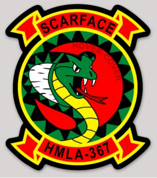 Officially Licensed USMC HMLA-367 Scarface Hover Cover Full color Squadron Sticker