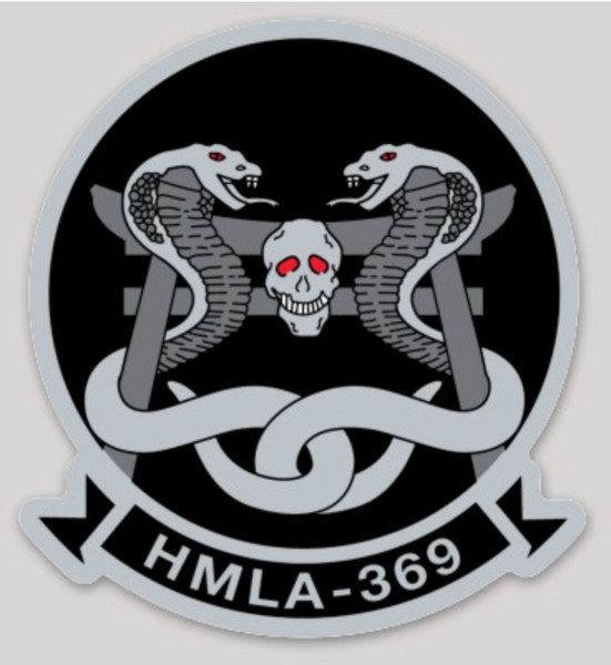 Officially Licensed USMC HMLA-369 Gunfighters Black/Gray Squadron Sticker